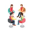 Isometric group of people sitting on chairs. Vector illustration decorative design Royalty Free Stock Photo