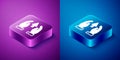 Isometric Growth chart and progress in people crowd icon isolated on blue and purple background. Arrow finance up