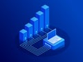 Isometric Growth and income concept. Innovation graphs Interfaces. Laptop with charts and graphs. Royalty Free Stock Photo