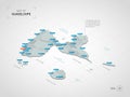 Isometric Guadeloupe map with city names and administrative divisions.