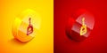 Isometric Guitar icon isolated on orange and red background. Acoustic guitar. String musical instrument. Circle button Royalty Free Stock Photo