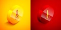 Isometric Guitar icon isolated on orange and red background. Acoustic guitar. String musical instrument. Circle button Royalty Free Stock Photo