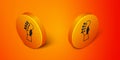 Isometric Guitar neck icon isolated on orange background. Acoustic guitar. String musical instrument. Orange circle