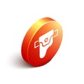 Isometric Gun in holster, firearms icon isolated on white background. Orange circle button. Vector Royalty Free Stock Photo