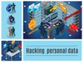 Isometric Hacker Activity Colorful Composition