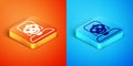 Isometric Hacker or coder icon isolated on orange and blue background. Programmer developer working on code, coding Royalty Free Stock Photo