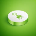 Isometric Hairbrush icon isolated on green background. Comb hair sign. Barber symbol. White circle button. Vector Royalty Free Stock Photo