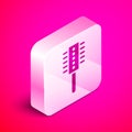 Isometric Hairbrush icon isolated on pink background. Comb hair sign. Barber symbol. Silver square button. Vector Royalty Free Stock Photo