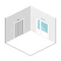 Isometric hall with door and elevator