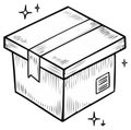 Isometric hand drawn parcel box with sparkling effect shipping and delivery concept Royalty Free Stock Photo