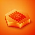 Isometric Hard bread chucks crackers icon isolated on orange background. Orange hexagon button. Vector Illustration