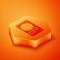 Isometric Hard disk drive HDD icon isolated on orange background. Orange hexagon button. Vector Illustration