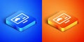 Isometric Hardware diagnostics condition of car icon isolated on blue and orange background. Car service and repair