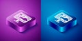 Isometric Hardware diagnostics condition of car icon isolated on blue and purple background. Car service and repair