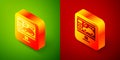 Isometric Hardware diagnostics condition of car icon isolated on green and red background. Car service and repair parts