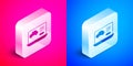 Isometric Hardware diagnostics condition of car icon isolated on pink and blue background. Car service and repair parts