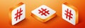 Isometric Hashtag icon isolated on orange background. Social media symbol. Modern UI website navigation. Orange square