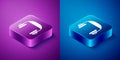 Isometric Headphones icon isolated on blue and purple background. Support customer service, hotline, call center, faq Royalty Free Stock Photo