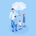 Isometric Health medical and life insurance for the whole family concept. Family Doctor With Happy Parents And Kid Royalty Free Stock Photo