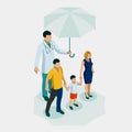 Isometric Health medical and life insurance for the whole family concept. Family Doctor With Happy Parents And Kid Royalty Free Stock Photo