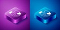 Isometric Heart in hand icon isolated on blue and purple background. Hand giving love symbol. Valentines day symbol Royalty Free Stock Photo