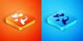 Isometric Heart in hand icon isolated on orange and blue background. Hand giving love symbol. Valentines day symbol Royalty Free Stock Photo