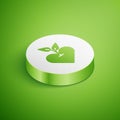 Isometric Heart icon isolated on green background. First aid. Healthcare, medical and pharmacy sign. White circle button Royalty Free Stock Photo