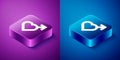 Isometric Heart with male gender symbol icon isolated on blue and purple background. Square button. Vector Royalty Free Stock Photo