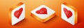 Isometric Heart rate icon isolated on orange background. Heartbeat sign. Heart pulse icon. Cardiogram icon. Orange