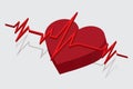 Isometric heart shape and 3d Illustration heartbeat line and ECG - EKG signal set Royalty Free Stock Photo