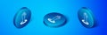 Isometric Helping hand icon isolated on blue background. Blue circle button. Vector Royalty Free Stock Photo