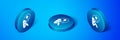 Isometric Helping hand icon isolated on blue background. Blue circle button. Vector Royalty Free Stock Photo
