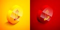 Isometric Helping hand icon isolated on orange and red background. Circle button. Vector Royalty Free Stock Photo