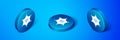 Isometric Hexagram sheriff icon on blue background. Police badge icon. Blue circle button. Vector