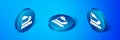 Isometric High-speed train icon isolated on blue background. Railroad travel and railway tourism. Subway or metro streamlined fast Royalty Free Stock Photo