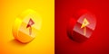 Isometric High voltage sign icon isolated on orange and red background. Danger symbol. Arrow in triangle. Warning icon Royalty Free Stock Photo