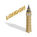 Isometric highly detailed Big Ben tower on white background. Royalty Free Stock Photo