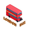 Isometric Highly detailed Red Bus isolated double decker London UK England vehicle. Royalty Free Stock Photo