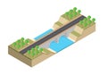 Isometric highway on the bridge over the river