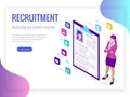 Isometric hiring and recruitment concept for web page, banner, presentation. Job interview, recruitment agency vector Royalty Free Stock Photo