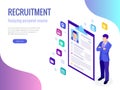 Isometric hiring and recruitment concept for web page, banner, presentation. Job interview, recruitment agency vector Royalty Free Stock Photo