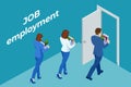 Isometric hiring and recruitment, job candidates and job centre concept. Job interview, recruitment agency. HR job