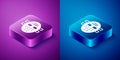 Isometric Hockey mask icon isolated on blue and purple background. Square button. Vector Royalty Free Stock Photo