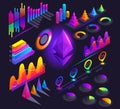 Isometric holographic diagrams, graphs, finance analysis, profit accounting, crypto currency, extraction Ethereum set 2