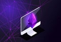 Isometric holographic Icon, Ethereum crisis concept with Ether symbol, crypto currency, space, new virtual money