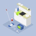 Isometric Home Cleaning Illustration