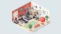Isometric home gym setup featuring treadmill weights and exercise equipment in clean organized space Royalty Free Stock Photo