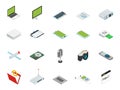 Isometric home and office computer equipment with desktop, laptop, tablets phone etc. Royalty Free Stock Photo