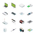 Isometric home and office computer equipment with desktop, laptop, tablets phone etc. Royalty Free Stock Photo