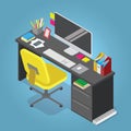 Isometric home office concept illustration. Workplace interior set Royalty Free Stock Photo